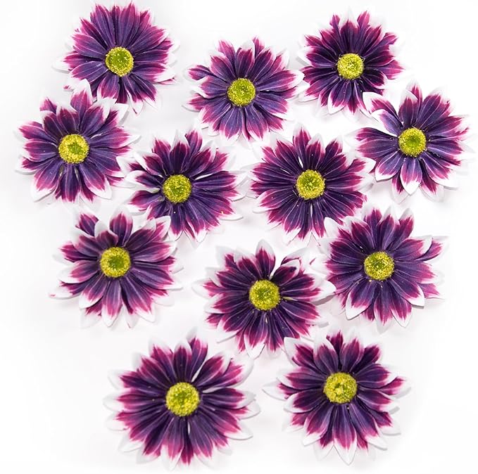 Artificial Daisy Flower Heads, 3.5 Inch Large Flower Heads for Crafts, 12 Pcs Artificial Gerbera Chrysanthemum Flowers Heads for DIY, Party Wedding, Photography Props, Easter (Deep Purple)