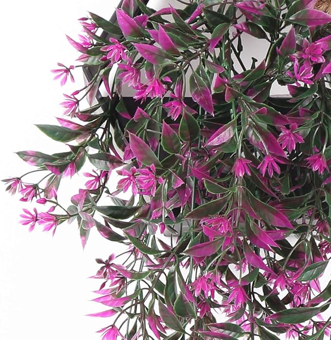 Artificial Hanging Plant for Outdoor Decor, Fake Vine Plants Faux Plastic Ivy Leaves Foliage UV Resistant Greenery Flowers Home Garden Indoor Door Wall Wedding Party Decoration - Fuchsia 4 Pack