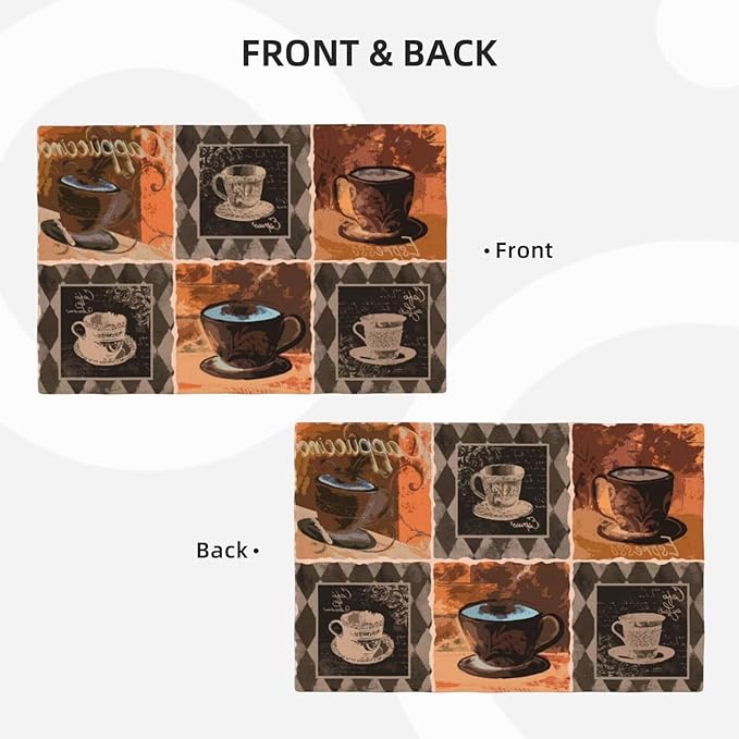 Coffee Linen Table Placemats Set of 6 Vintage Modern Art Placemat Indoor Outdoor Party Home Desktop Kitchen Dining Room Decoration 12x18 Inch