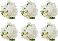 Meldel Pocket Boutonniere for Men, Set of 6, Groom Groomsman Boutonnieres for Wedding Prom Suit Accessories, Artificial White Rose Corsage for Party Ceremony Anniversary Graduation Flowers