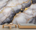 Golden Veins Marble Wall Mural, Black and White Marble 3D Wall Murals, Luxury Stone Wallpaper Mural, for Living Room Bedroom Large Wallpaper Indoor Decor 169.3" W x118.2 H
