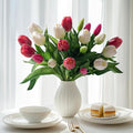 20PCS Fake Tulips Artificial Tulip Silk Flowers Fake PU Bouquet Artificial Flowers Faux Flowers with Gift Box Soft Faux Tulips Bouquets Arrangements for Party Wedding Home
