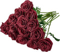 15pcs Artificial Rose Flowers Long Stem Burgundy Fake Silk Roses for DIY Wedding Bouquet Table Centerpiece Home Decor (VASE is NOT Included)