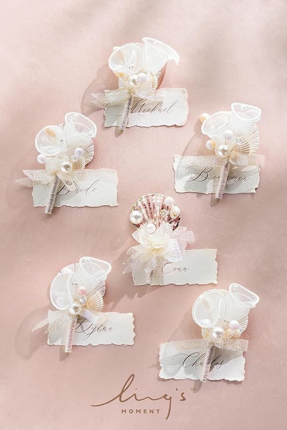 Ling's moment Boutonniere for Men, 6pcs Groom Groomsmen Boutonniere, Artificial Flowers for Wedding Decor/Prom/Homecoming, etc.Cream Blush