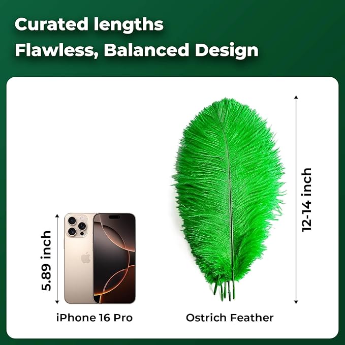 Piokio 20 pcs Green Ostrich Feathers 12-14 inch(30-35 cm) Bulk Feathers for Home Decoration and DIY Clothing and St. Patrick Decoration, Gatsby Decorations