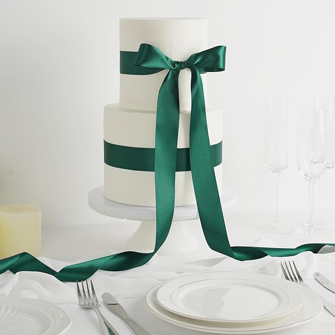 MEEDEE Dark Green Satin Ribbon - 1-1/2 inch Double Faced, Perfect for Christmas Tree, Wreaths, Weddings, Flower Bouquets