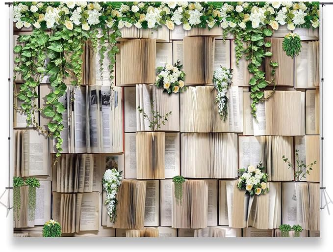 7x5ft Book Backdrop for Party Flower Garlend Book Pages Wedding Background for Books Lovers Photography Studio Props KUBDJ091