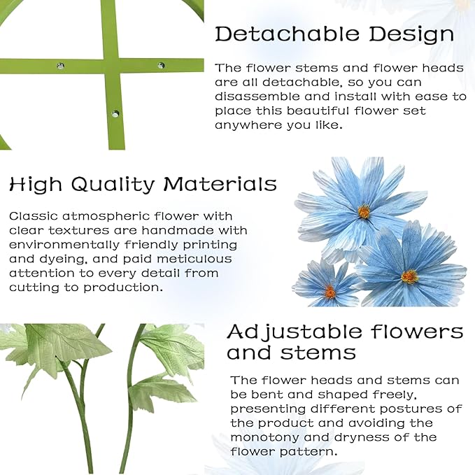 Giant Blue Daisy Artificial Flowers Decorations, Large Paper Flower Bouquets Decor No-Wilting, 3Pcs Artificial Flowers Season Decoration Wedding Mother's Day Flower Wall Arrangements Home Decor Props