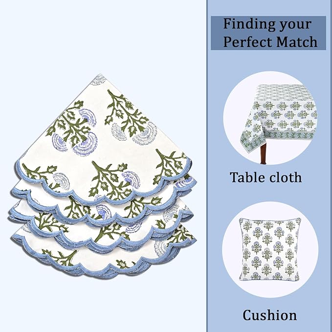 Ridhi Mughal Buta Blue Hand Block Print Cotton15 Inch Round Set of 4 Reusable Washable PlaceMats Kitchen Dining Thanksgiving Halloween Christmas Weddings Everyday Use