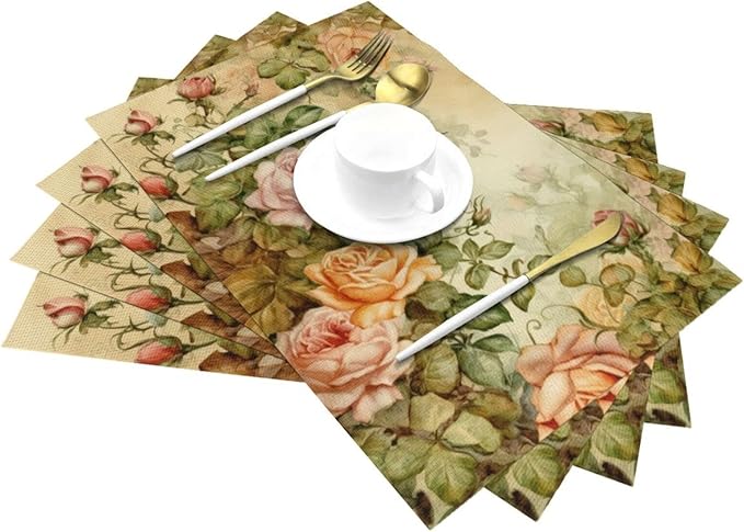 Placemats Set of 4 PVC Woven Place Mats Heat Resistant Easy to Clean for Indoor Outdoor Party Kitchen Dining Table Decoration 12"x18"