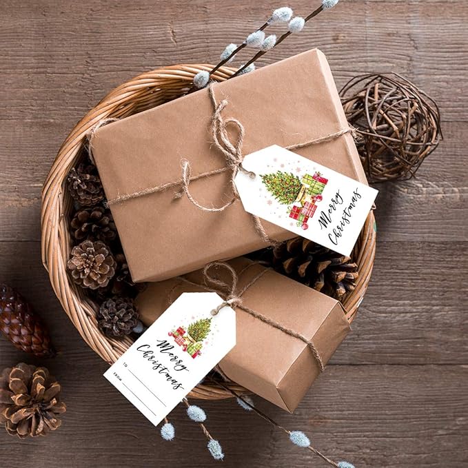 Andaz Press Christmas Holiday Season Classic Gift Tags, Merry Christmas to from Classic Favor Tags, Christmas Tree with Presents Design, for Holiday Events, Parties, and Favors, 60-Pack