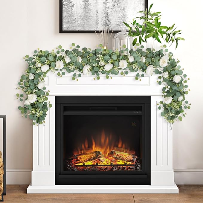SOMYTING 2 Pack 13FT Flower Garland, Artificial Rose Vine Fake Flower Garland Silk Rose Peony Hanging Vine Faux Floral Vine for Wedding Party Arch Table Wall Backdrop Decoration (White)