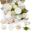 Jspupifip Artificial Flowers Combo Box, Silk Floral Wedding Bouquets Rose with Stem for DIY Wedding Arrangement Bridal Baby Shower Flower Vase Centerpiece Cake Decor (White, Champagne)