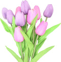 Artificial Flowers 10 Heads Mini Real Touch Artificial Tulip for Home Wedding Party Centerpiece Decoration (Mixed Purple)