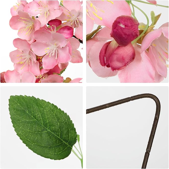 DILATATA Artificial Cherry Blossom Flowers 5 Pcs Silk Cherry Blossom Stems 22 Inch Long Stems Faux Silk Peach Flowers for Tall Vase Spring Decor Wedding Party Home Table Arrangement - Pink