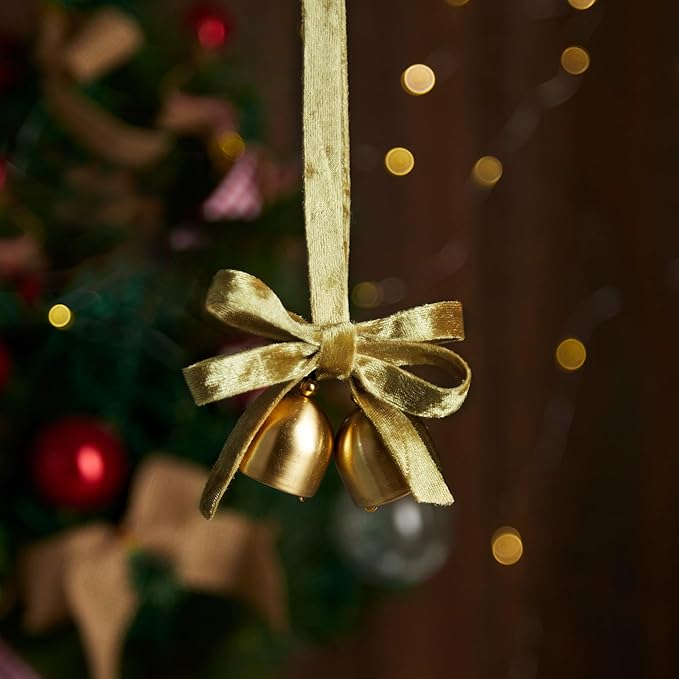 Gold Velvet Ribbon Double-Sided Handmade Glossy Fabric Trim Wooden Spool Thin Ribbons for Christmas Tree Gift Wrapping Crafts Wedding Flower Bouquet 3/8 inch x 5YD 3 Rolls