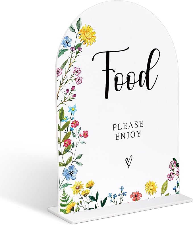 Acrylic Wedding Signs Food Please Enjoy Sign, 6x8" Floral Themed Arch Acrylic Dessert Table Decor, Love Is In Bloom & Baby In Bloom Decorations for Baby Shower Bridal Shower Engagement
