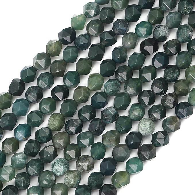 Faceted Natural Moss Agate Stone Round Beads 10mm 36cm/Strand for Jewelry Making