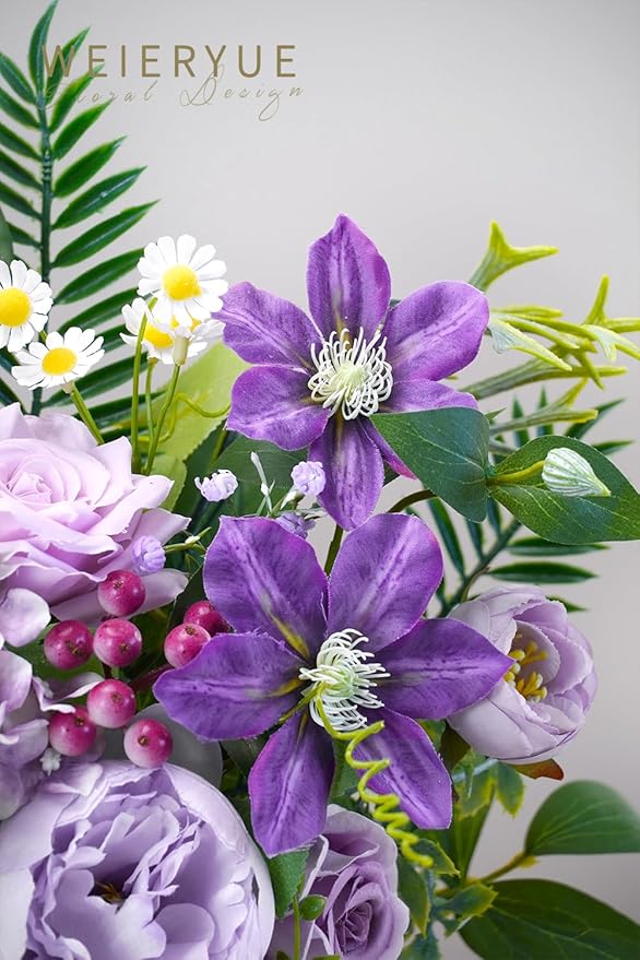 Purple Artificial Flowers Combo Box Wedding Decor,Fake Flowers,Flowers for Decoration,Silk Flowers for Home Decor Indoor,Cake Flowers,Faux Flowers for Crafts