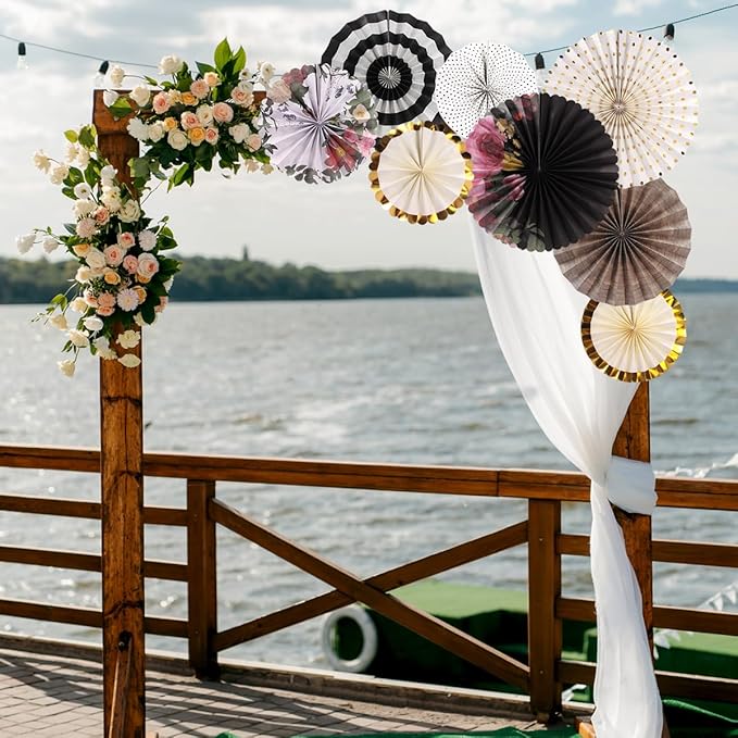 zilue Paper Fans Party Decorations Paper Flowers Decorations for Wall Classroom Floral Backdrop Baby Shower Birthday Party Flower Wall Decor Pack of 8 Vintage Black Ivory
