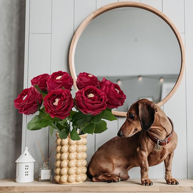 YalzoneMet 3.5'' Big Bloom Red Rose Artificial Flowers 4Pcs Real Touch Rose Faux 17.7 Inch Long Stem Austen Roses Peonies Fake Flowers for Home Kitchen Party Christmas Flower Wedding Decor