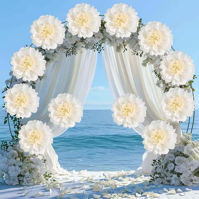 PATTEPOINT 12PCS White Paper Flowers Decorations for Wall Giant Tissue Paper Flowers 12'' White Giant Crepe Artificial Flowers Large Flowers for Wedding Birthday Baby Shower Party Home Decor Supplies