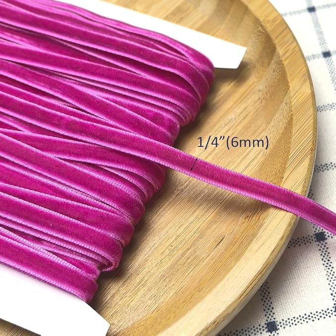 Chenkou Craft Fuschia 25 Yards 1/4" Velvet Ribbon Lots Bulk (Fuschia, 1/4"(6mm))