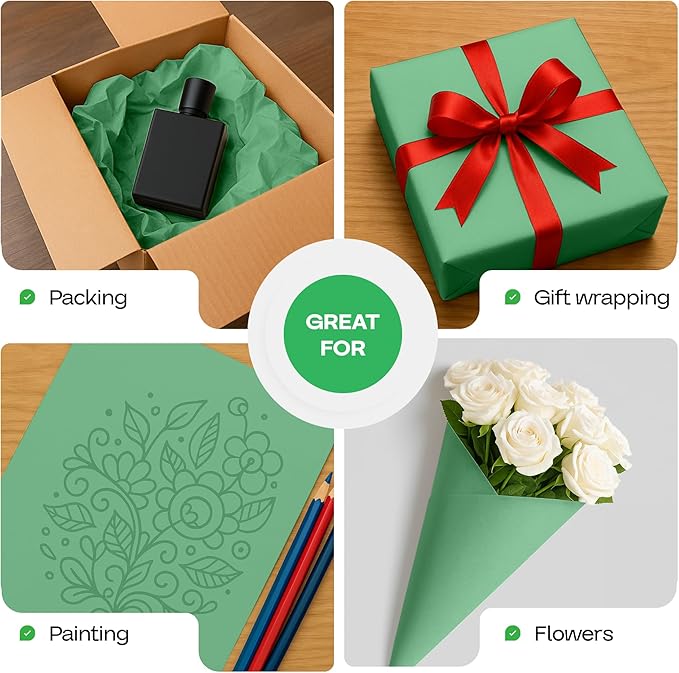12" x 1200" (100 ft) Christmas Green Kraft Paper Rolls, Pack of 2 - USA-Made Quality Craft Paper for Gift Wrapping, Kids' Arts & Crafts, School Projects - 50 lb Natural Material by IDL Packaging