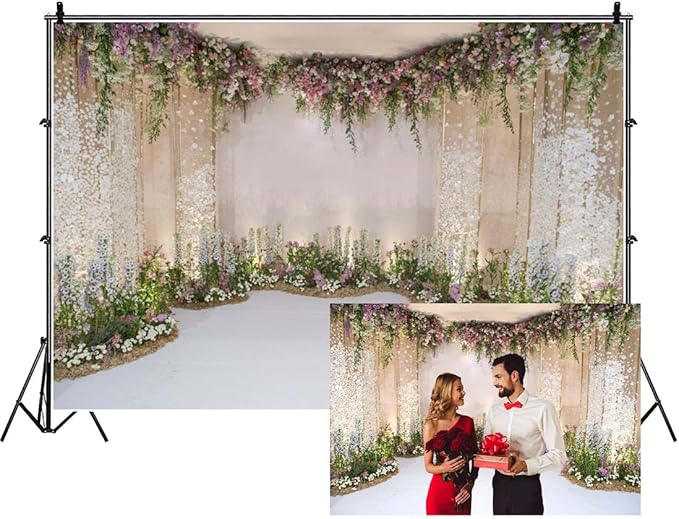 AOFOTO 10x7ft Wedding Backdrop Romance Archway Bridal Shower Flowers Wall Curtain Cradle Ceremony Banner Background for Photography Vinyl Anniversary Birthday Party Decoration Photoshoot Studio Props
