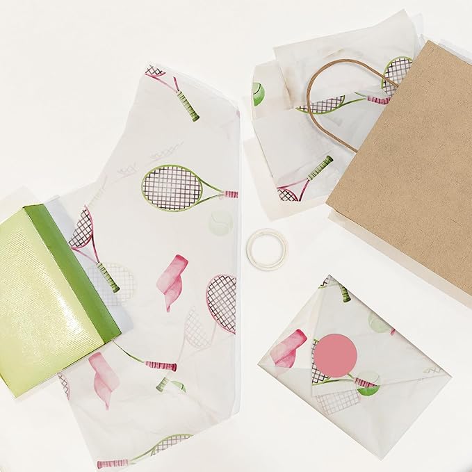 Pro Supply Global Tennis Printed Tissue Paper for Gift Bags or Boxes and Wrapping - Sports Bulk Decorative Art Tissue Paper for Packaging and Gifting | 24 Sheets 20" x 30"