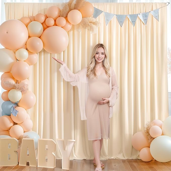 Deep Champagne Backdrop Curtain 2 Panels-Wrinkle-Free Curtains Polyester Photography Drapes for Baby Shower Birthday Party Photo Background Backdrop Stand- 8 X10FT (Champagne)