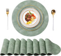 UnivoColors PU Leather Placemats Set of 8,15 Inches Round Washed Cowhide Pattern Table Mats for Dining Table, Kitchen, Party Decoration(Retro Green)