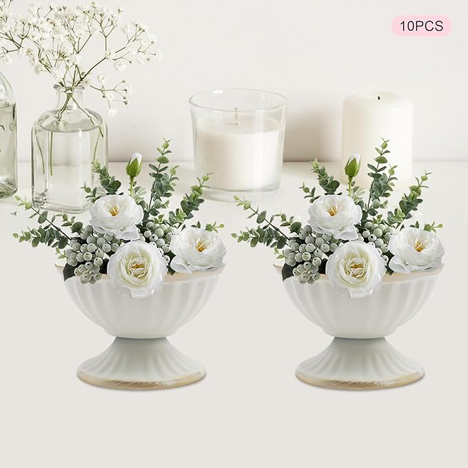 White Flower Arrangements Pot Vase for Wedding Centerpieces Table， 10 Pcs Small Metal Flower Planter Urn Vase Pot，for Home Wedding Party Christmas (10PCS, White)