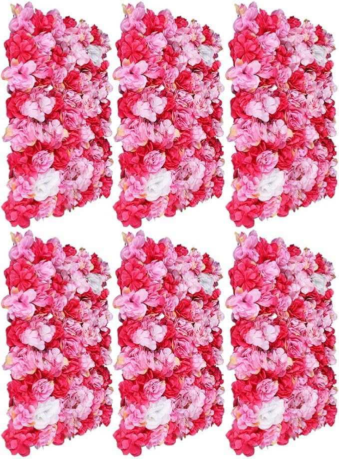 LOYALHEARTDY 6 PCS Artificial Flowers Wall Panels 24" x 16" Decorative Hydrangea and Rose Flower Panels Flower Wall for Home Party Wedding Christmas Festival Photo Backgdrop Decor