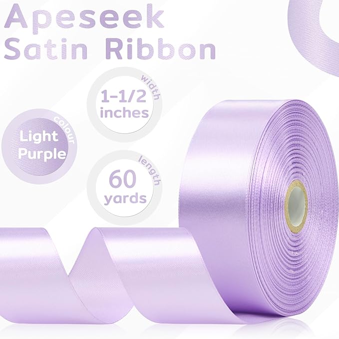 60 Yards Light Purple Satin Ribbon 1-1/2 Inch, Solid Polyester Fabric Ribbon for Gift Wrapping, Crafts, Flower Bouquet, Wedding, Baby Shower, Easter, Christmas