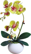 Forlaoers 17" Green Artificial Flowers Artificial Orchids That Look Real with Pot Fake Orchid in Vase for Table Centerpieces Indoor Home Decor Office Bathroom Decoration