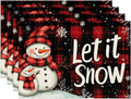 Christmas Snowman Placemats Set of 4 Let It Snow Table Mats Linen Place Mats for Dining Kitchen Country Camp Farmhouse Decor 12x18 Inch
