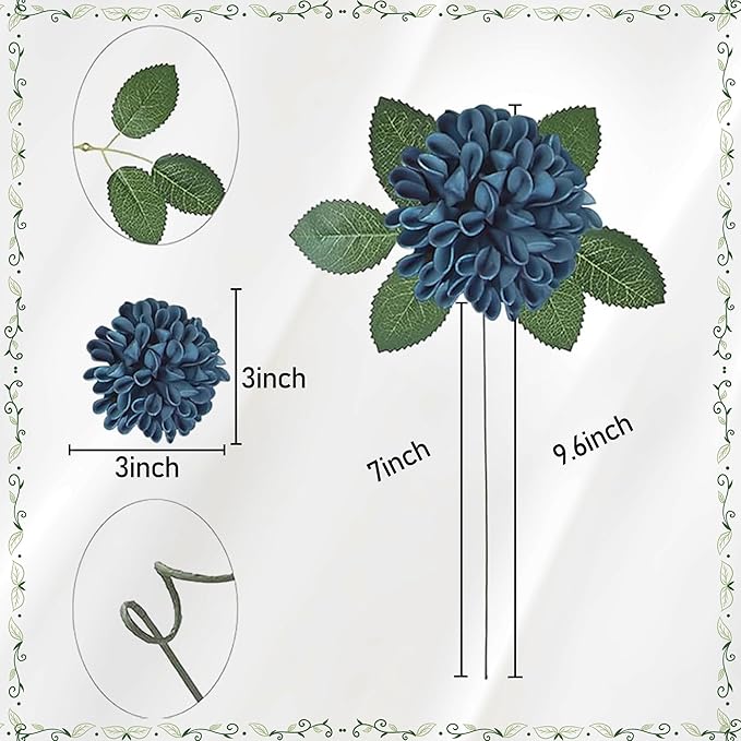 Artificial Flowers, 25pcs Artificial Rose for DIY Wedding Bouquets Centerpieces Arrangements, Navy Blue Dahlia Flowers with Stems for Bridal Shower Party Home Decoration