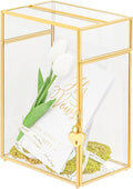 NCYP Small Glass Cards Box with Slot and Lock for Wedding, 8" x 5.5" x 11.3" - Home Birthdays Party Tabletop Decor, Gold, Clear Envelopes Terrarium (Card Box Only)