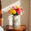 Vintage Ceramic Flower Vase Home Decor - Tabletop Rustic Tall Vase for Decor Living Room Bookshelf Office Kitchen Farmhouse, White Vases for Bouquet, Symmetric Holes | Grand Millennial | 9.1inch