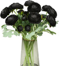 Artificial Ranunculus Flowers with Real Touch Stem,Silk Ranunculus Flowers (Black, 10)