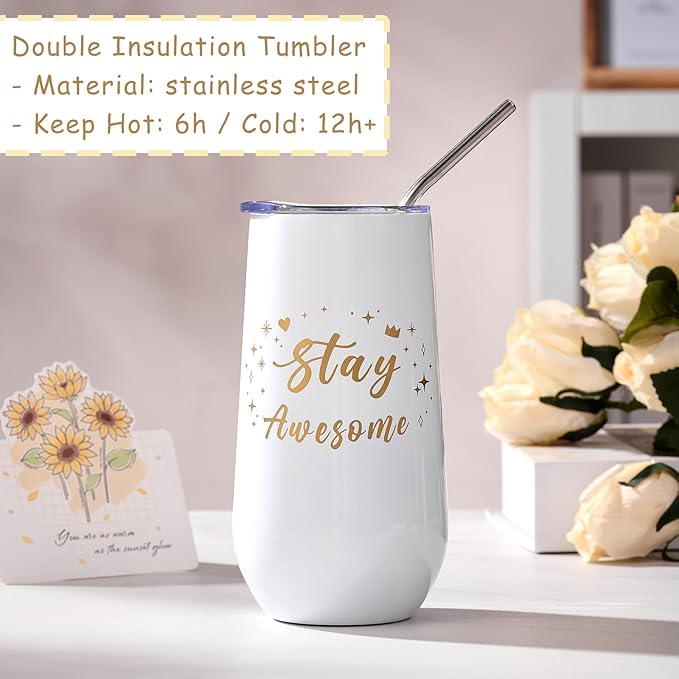 Birthday Christmas Inspirational Gifts for Women, Encouragement Gifts Basket, Stay Awesome Tumbler, Self Care Package Get Well Soon Gift for Her, Mom, Teacher, Sister, Friend, Golden Xmas Gift Ideas
