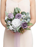 Ling's moment Purple Bridesmaid Bouquet, Wedding Bouquets for Bridesmaids, 7 Inch Bridal Bouquets for Bridesmaids, Wedding, Ceremony, Anniversary, etc.