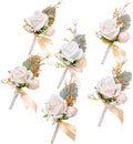 Fnize Champagne Boutonniere for Men, 6 Pcs Groom Groomsmen Boutonnieres, Artificial Flowers for Wedding Prom Homecoming