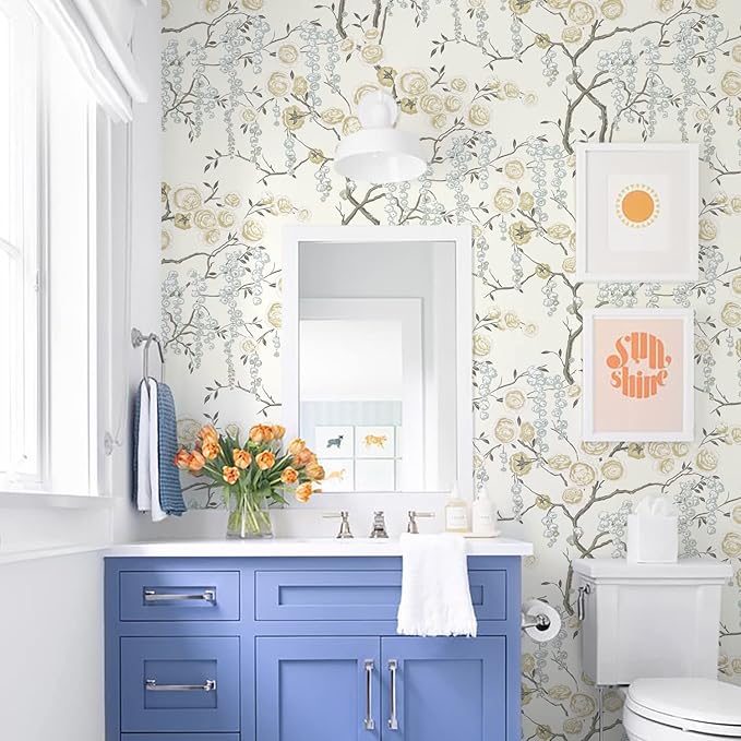 Orainege Peel and Stick Wallpaper Vintage Floral Contact Paper 17.7in ×196.8in Beige Floral Wallpaper Peel and Stick Removable Wall Paper for Bathroom Waterproof
