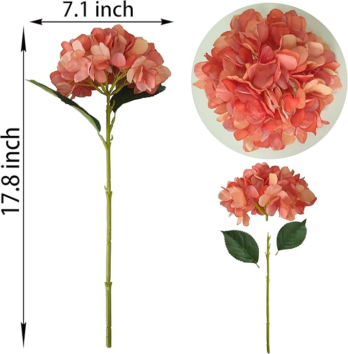 Coral Hydrangea Artificial Flowers,10Pcs Faux Coral Hydrangea Flowers,Artificial Hydrangeas Flowers with Stems,Fake Hydrangeas,Silk Hydrangeas Flowers with Stems for Home Decor
