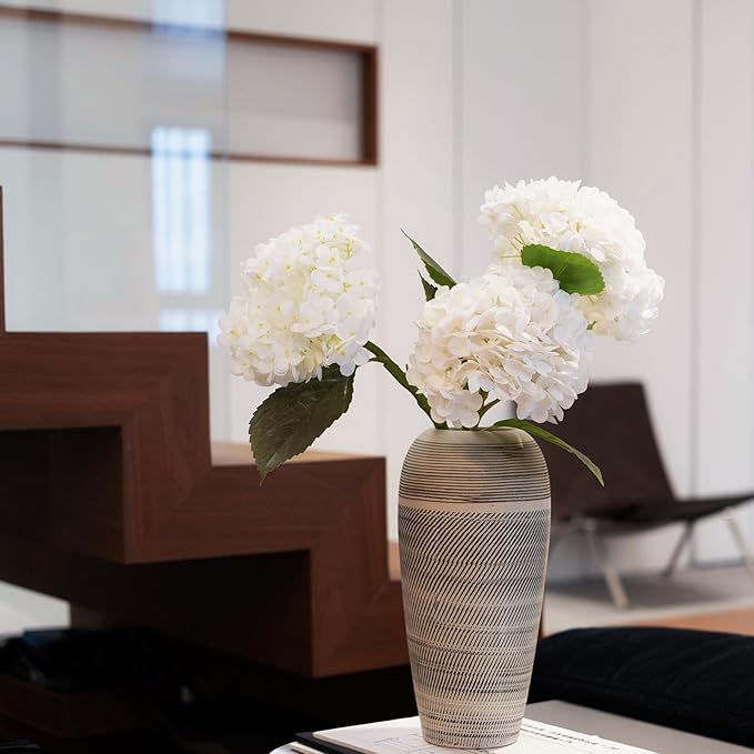 WILD WORKS Artificial Flower Natural Lifelike Real 21 inch Latex Long Stem 4PCS White Hydrangea Flower Bouquets for Christmas Decor Home Party Outdoor Wedding Decoration