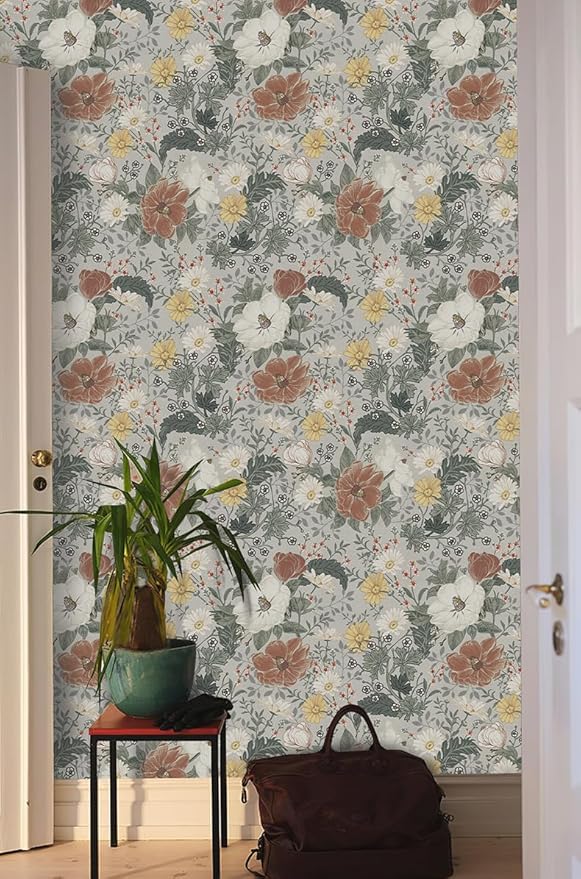 Simon&Siff Vintage Wallpaper Peel and Stick Modern Floral Wall Paper Farmhouse Botanical Contact Paper Removable Renter Friendly Wallpaper for Cabinets Countertop Wall 400" x 17.3"