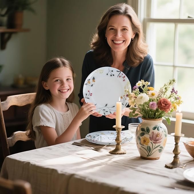 U-QE 20Pcs Wildflower Plastic Plates - Spring Floral Plates Disposable Heavy Duty, Fancy Floral Pattern Perfect for Weddings, Tea Parties, Holidays - 10.25" Dinner Plate & 7.5" Dessert Plate