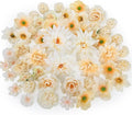 56 Pcs Champagne Artificial Flower Bulk, Fake Flower Heads for Crafts - Faux Mini Fabric Rose Daisy Hydrangea Carnation Mix for DIY Wedding Bouquets Garland Hair Cap Cake Party Home Decoration